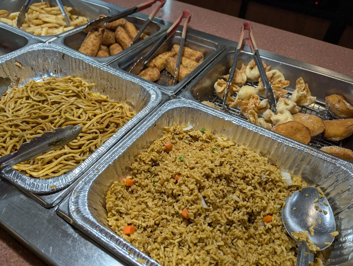Fried rice, noodles & appetizers on the buffet